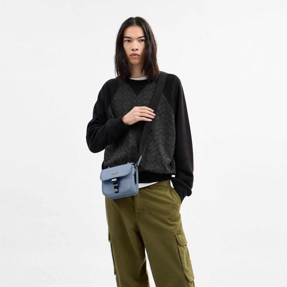COACH®,Racer Crossbody Bag,Leather,Crossbody,Logo,Adjustable,Compact,Casual,Blue,Detail View