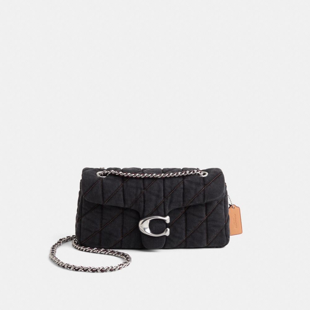 COACH®,Restored Tabby Shoulder Bag 26 With Quilting,Denim,Leather,Shoulder Bag,Metal,Logo,Chain Detail,Sustainable,Day Party,,Front View