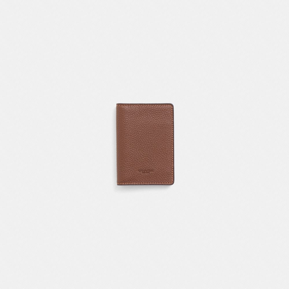 Coach Restored Card Wallet In Dark Saddle/vintage Ginger