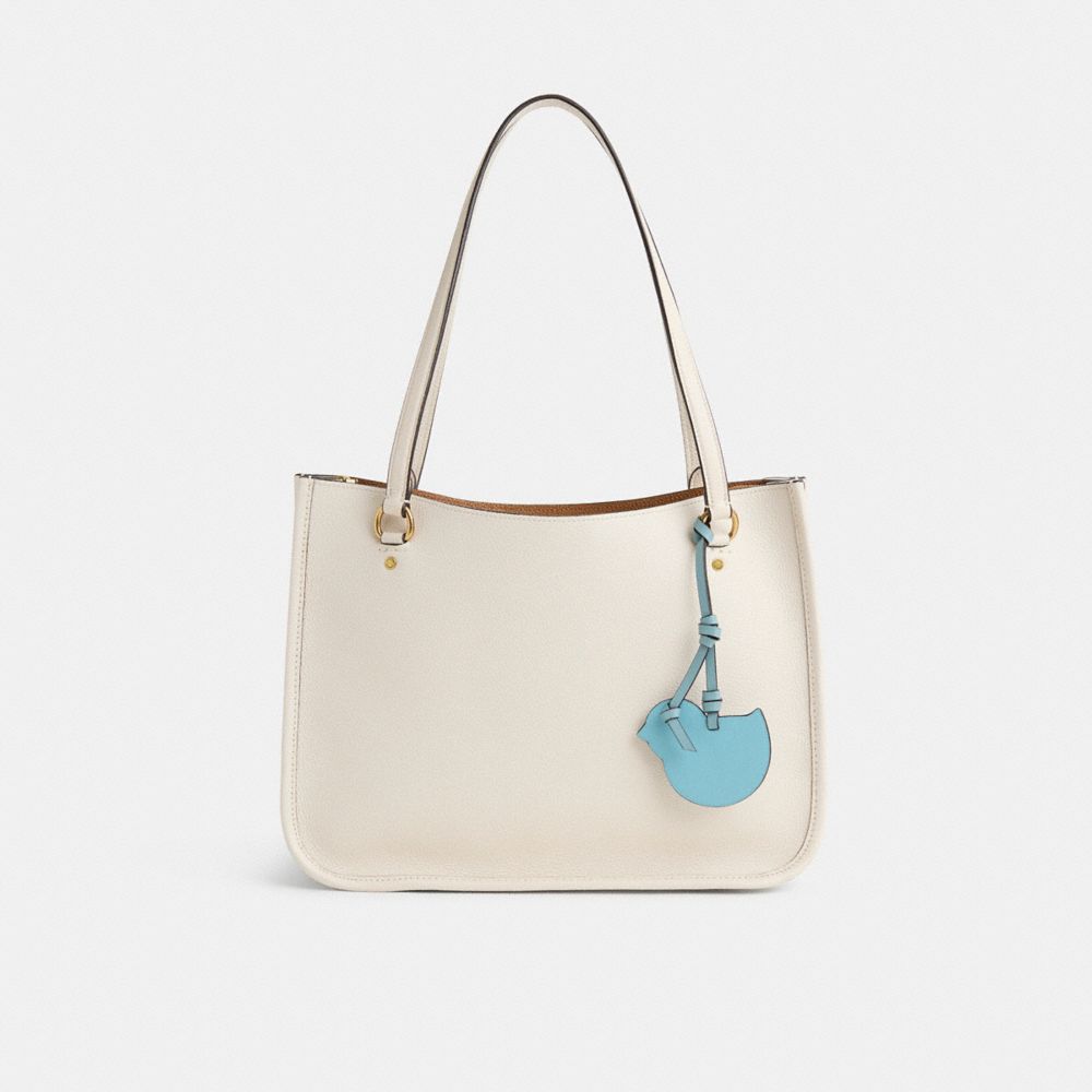 COACH®,Remade Chick Bag Charm,Leather,Bag Charm,Gold Metal,Day Party,Cream,Angle View