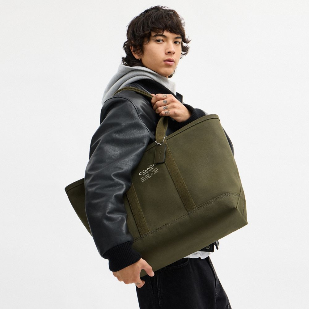 COACH®,Utility Tote,Leather,Cotton,Canvas,Tote,Sustainable,Casual,Olive,Detail View