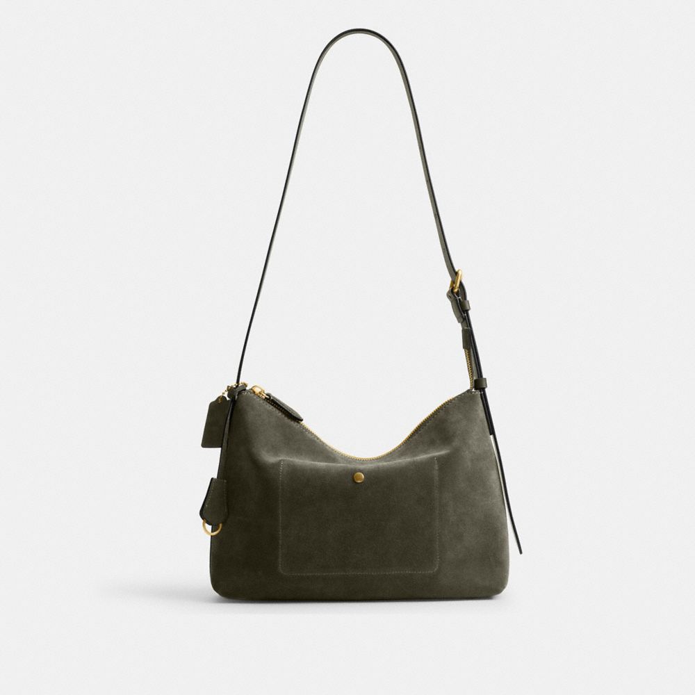 COACH®,Mott Messenger Bag 33,Suede,Leather,Hobo,Adjustable,Casual,Black,Back View