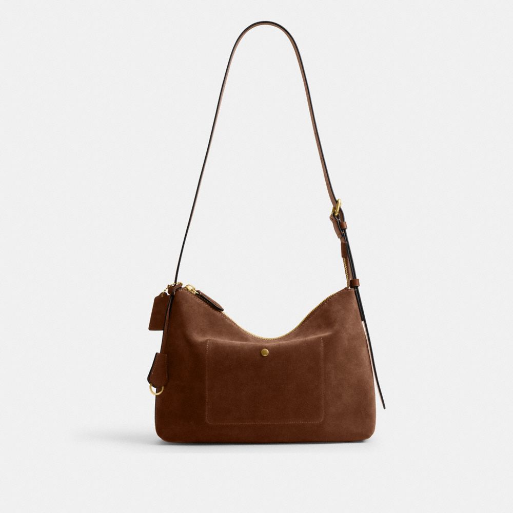 COACH®,Mott Messenger Bag 33,Suede,Leather,Hobo,Adjustable,Casual,Brown,Back View