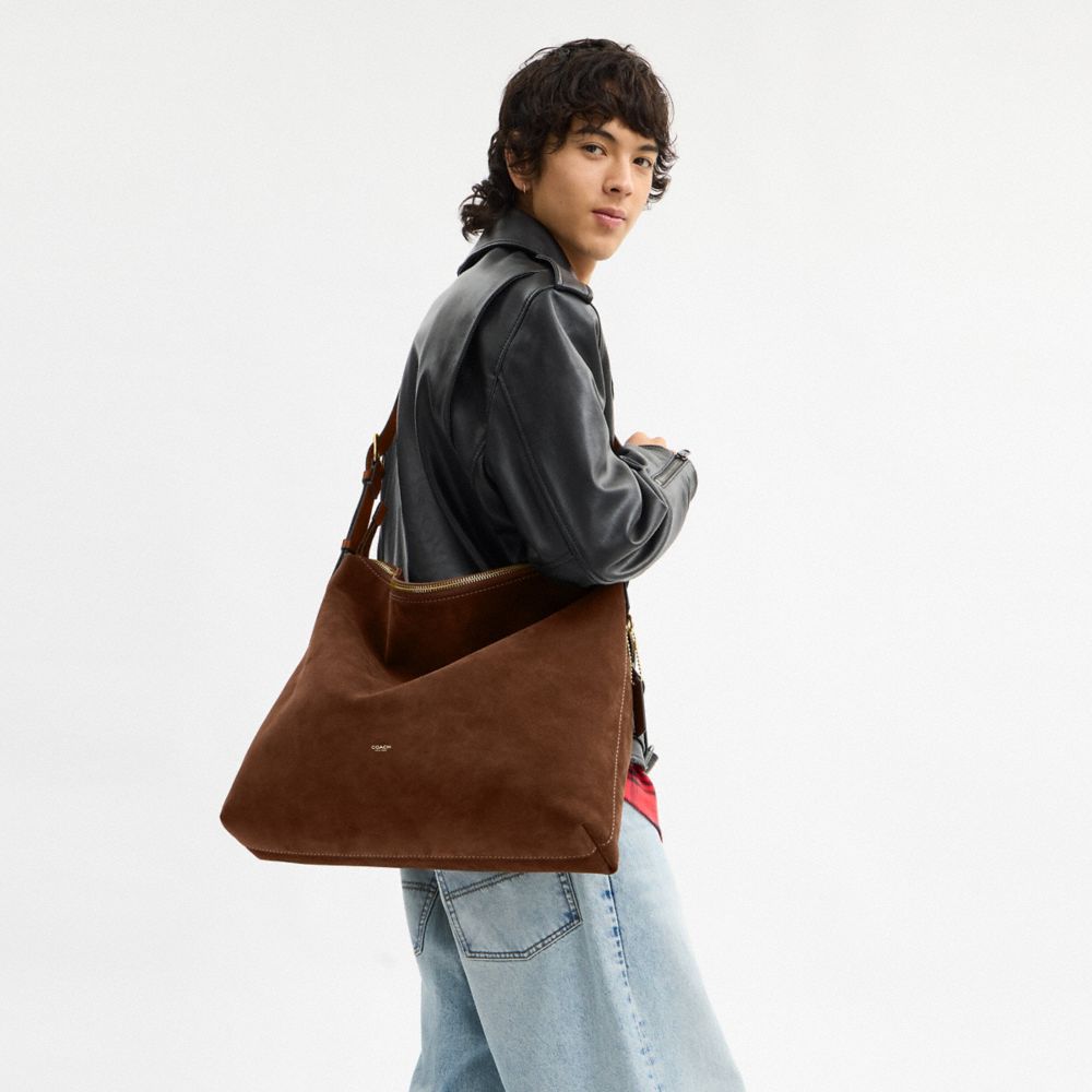 COACH®,Mott Messenger Bag,Suede,Leather,Crossbody,Lined,Casual,Brown,Detail View