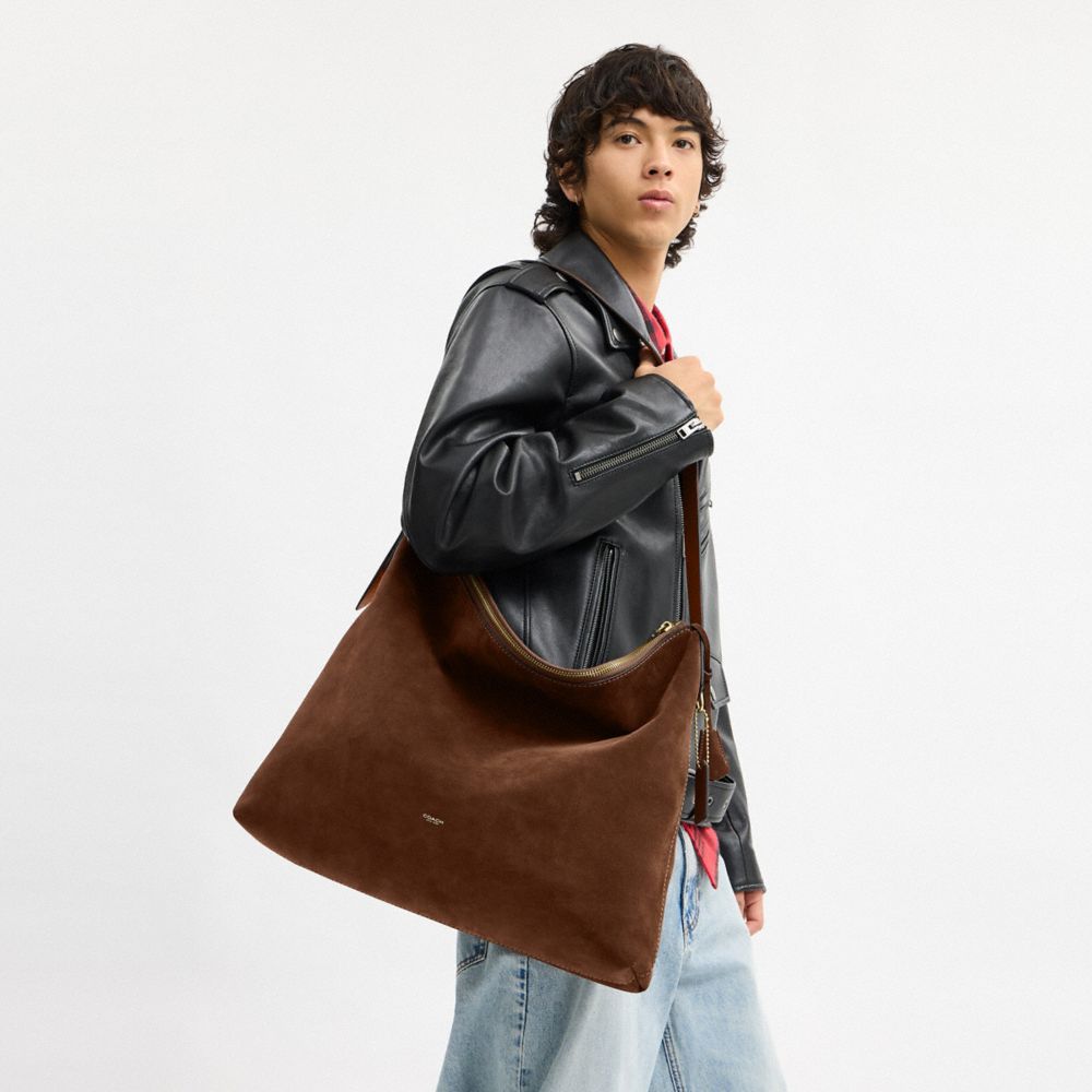 COACH®,Mott Messenger Bag,Suede,Leather,Crossbody,Lined,Casual,Brown,Detail View