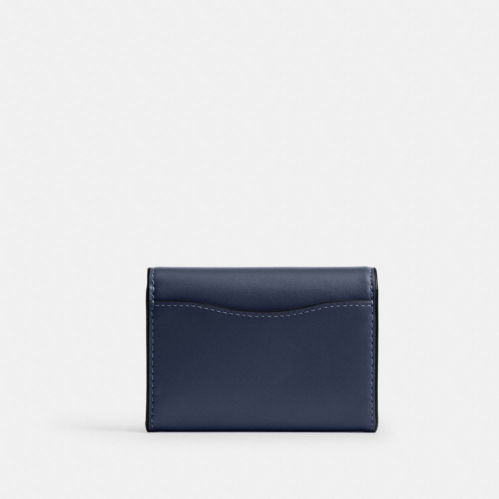 COACH®,Essential Flap Card Case,Leather,Calfskin Leather,Bi Fold,Logo,Metal,Casual,Navy,Back View