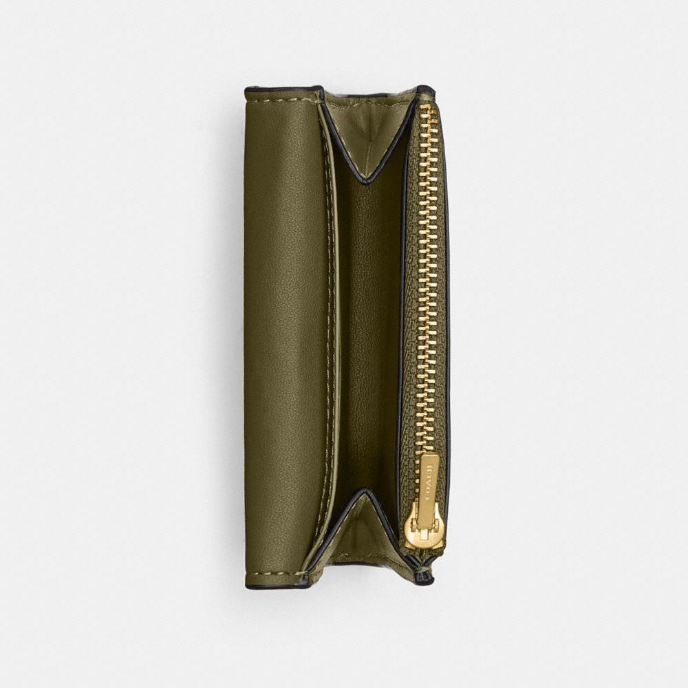 COACH®,Essential Flap Card Case,Leather,Calfskin Leather,Bi Fold,Logo,Metal,Casual,Olive,Inside View,Top View