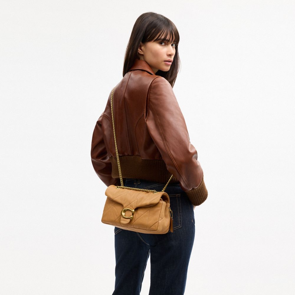 COACH®,Tabby Shoulder Bag 26 With Quilting,Leather,Shoulder Bag,Logo,Metal,Compact,Shoulder Guard,Brass,Day Party,Beige