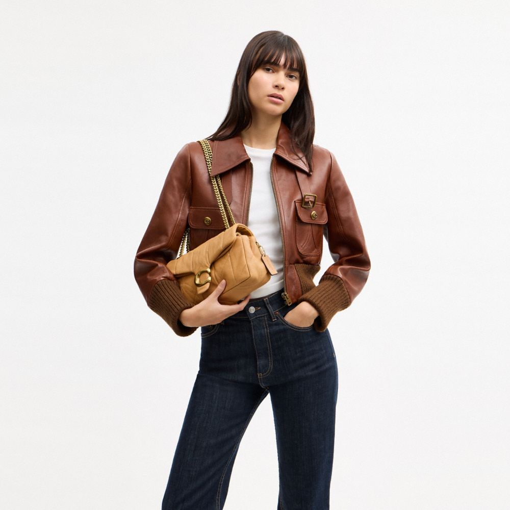 COACH®,Tabby Shoulder Bag 26 With Quilting,Leather,Shoulder Bag,Logo,Metal,Compact,Shoulder Guard,Brass,Day Party,Beige,Detail View