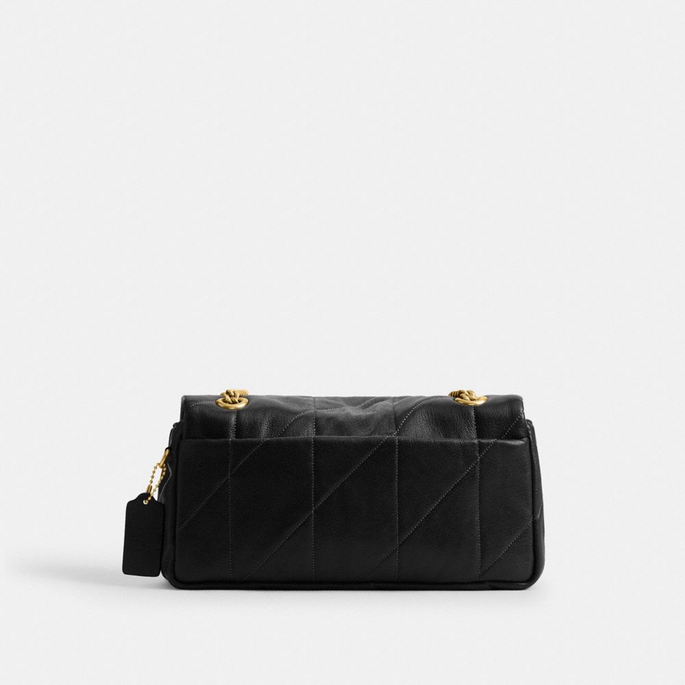 COACH®,Tabby Shoulder Bag 26 With Quilting,Leather,Shoulder Bag,Metal,Logo,Shoulder Guard,Compact,Brass,Day Party,Black,Back View