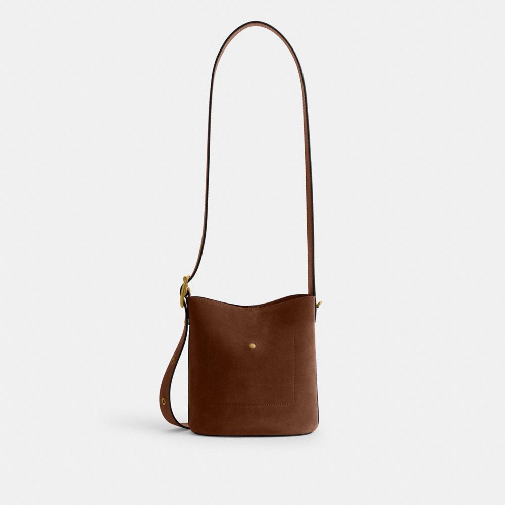 COACH®,Bleecker Bucket Bag 21,Suede,Bucket,Adjustable,Brass,Casual,Brown,Back View