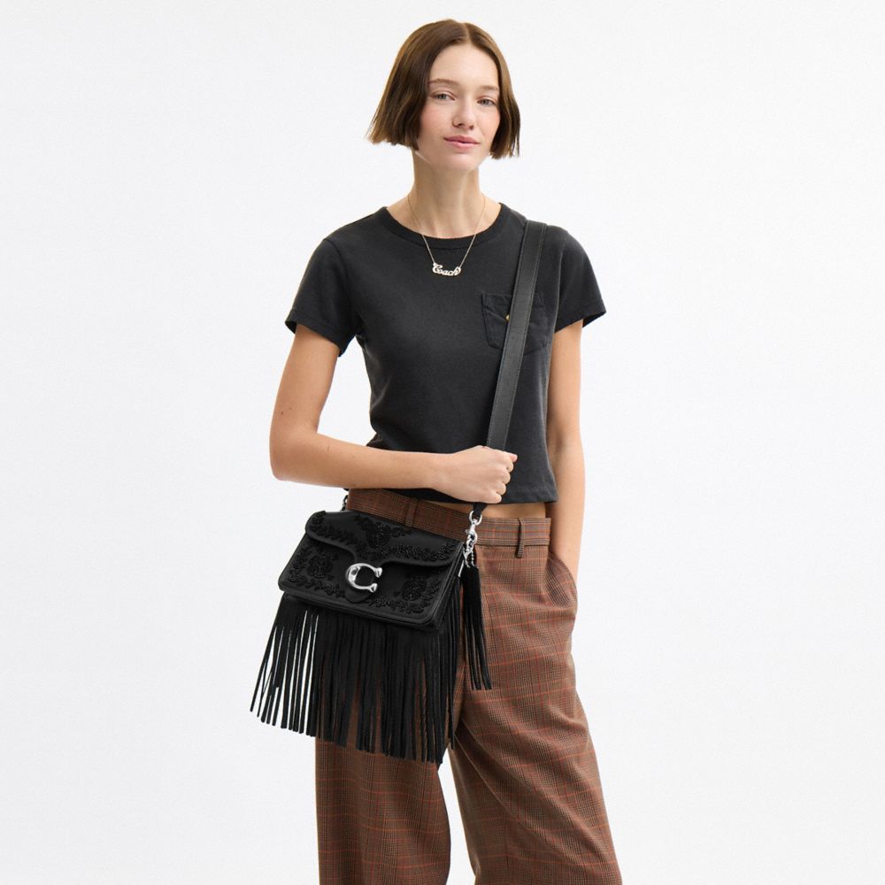 Coach Tabby Shoulder Bag 26 With Beading And Fringe In Black