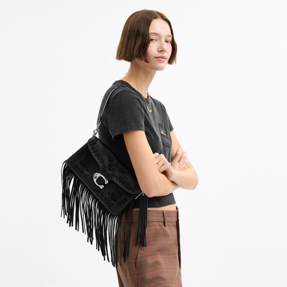 Coach Tabby Shoulder Bag 26 With Beading And Fringe In Black