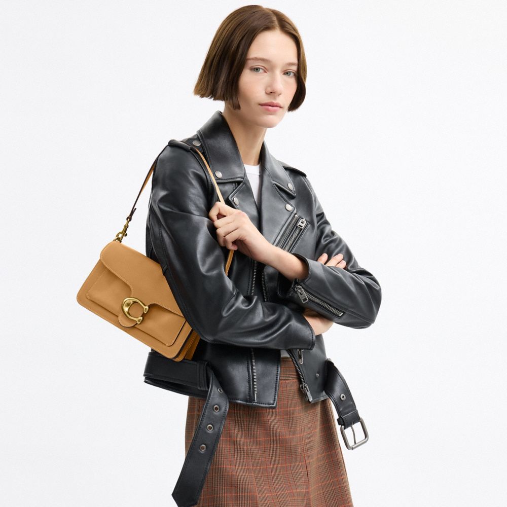 COACH®,Tabby Shoulder Bag 26,Leather,Shoulder Bag,Logo,Metal,Compact,Brass,Casual,Beige,Detail View