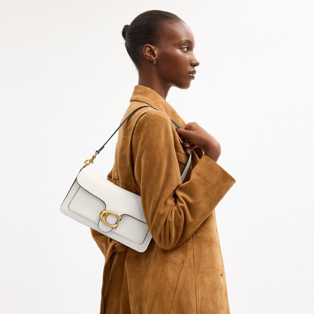 COACH®,Tabby Shoulder Bag 26,Leather,Shoulder Bag,Logo,Metal,Compact,Brass,Casual,White,Detail View