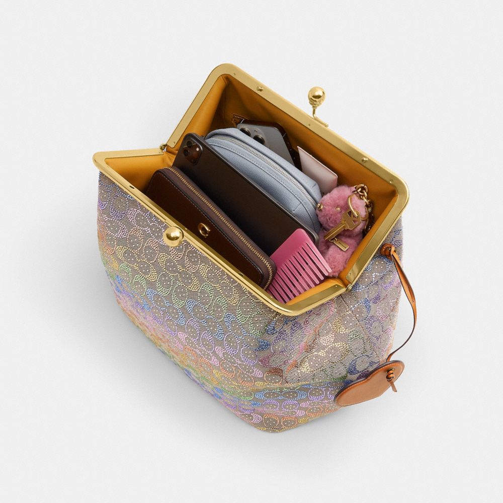 Large Kisslock Frame Bag In Crystal Signature Jacquard