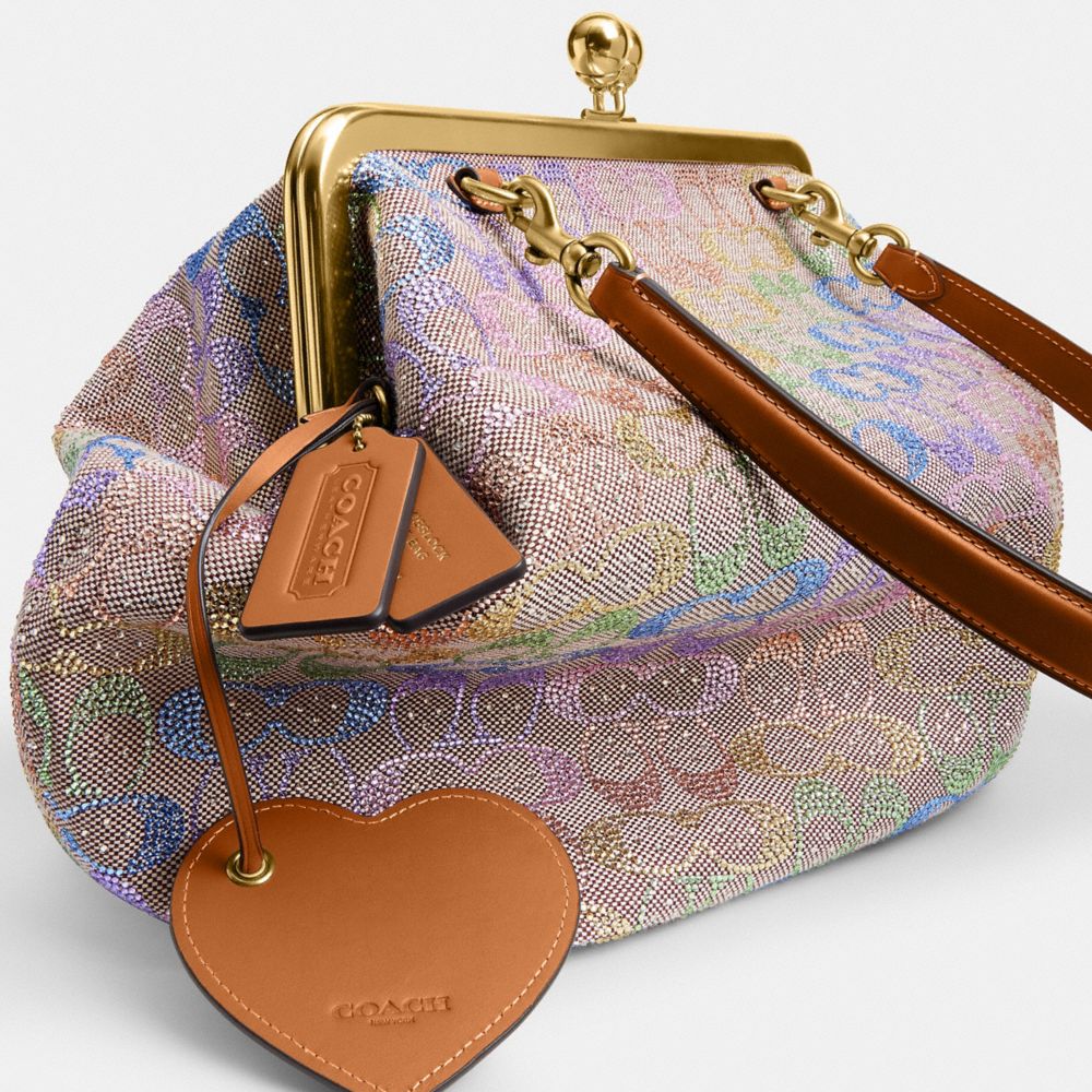 Large Kisslock Frame Bag In Crystal Signature Jacquard