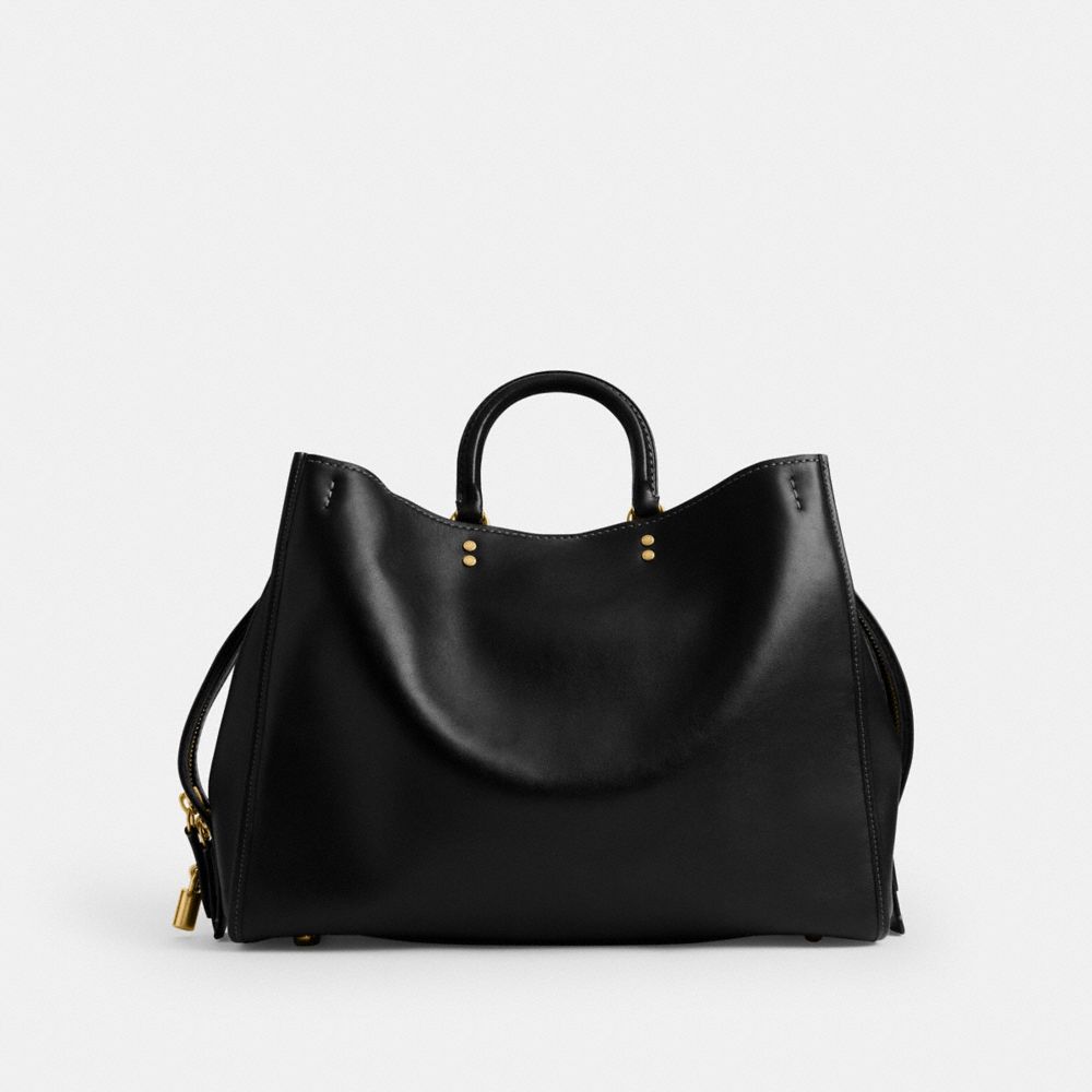 COACH®,Rogue Bag 40,Leather,Satchel,Metal,Brass,Work,Black,Back View