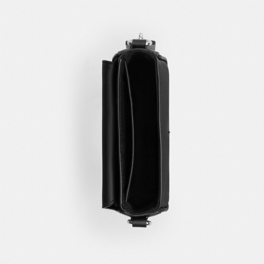 COACH®,Flap Crossbody Bag,Leather,Crossbody,Metal,Logo,Compact,Casual,Black,Inside View,Top View