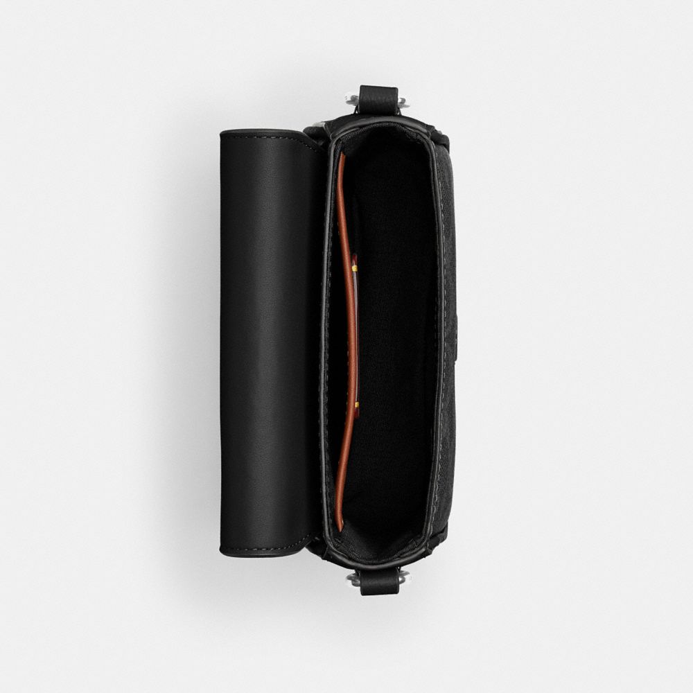 COACH®,Flap Crossbody Bag In Signature Canvas,Leather,Canvas,Crossbody,Logo,Compact,Casual,Gray,Inside View,Top View