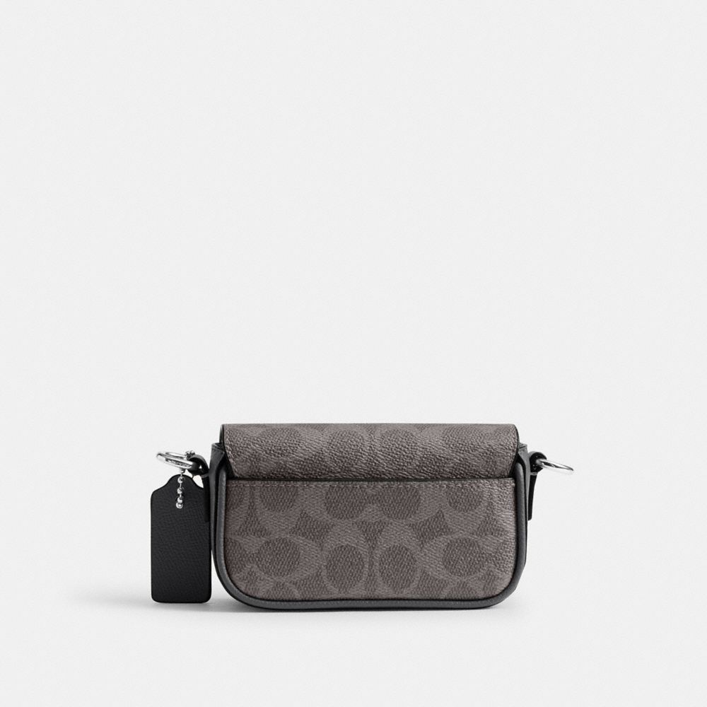 COACH®,Flap Crossbody Bag In Signature Canvas,Leather,Canvas,Crossbody,Logo,Compact,Casual,Gray,Back View