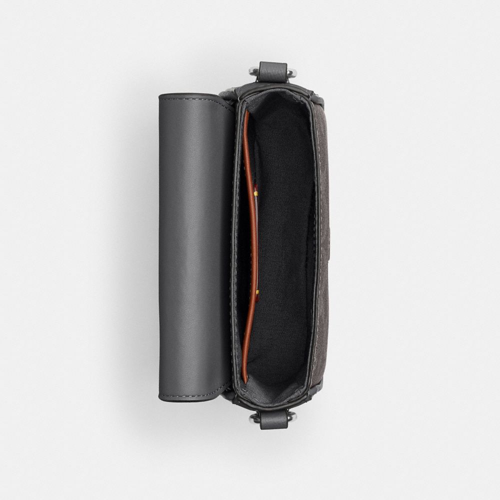 COACH®,Flap Crossbody Bag In Signature Canvas,Leather,Canvas,Crossbody,Logo,Compact,Casual,Gray,Inside View,Top View