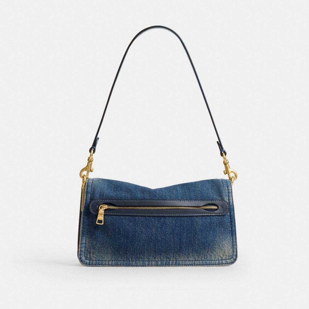 COACH®,Tabby Shoulder Bag 26 In Regenerative Cotton Denim,Denim,Cotton,Leather,Shoulder Bag,Metal,Logo,Sustainable,Casual,Blue,Back View