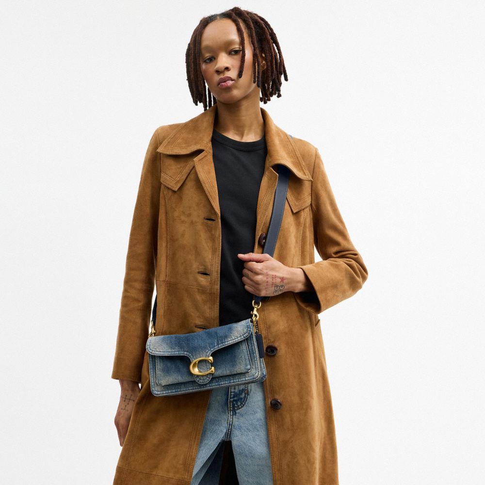 COACH®,Tabby Shoulder Bag 26 In Regenerative Cotton Denim,Denim,Cotton,Leather,Shoulder Bag,Metal,Logo,Sustainable,Casual,Blue