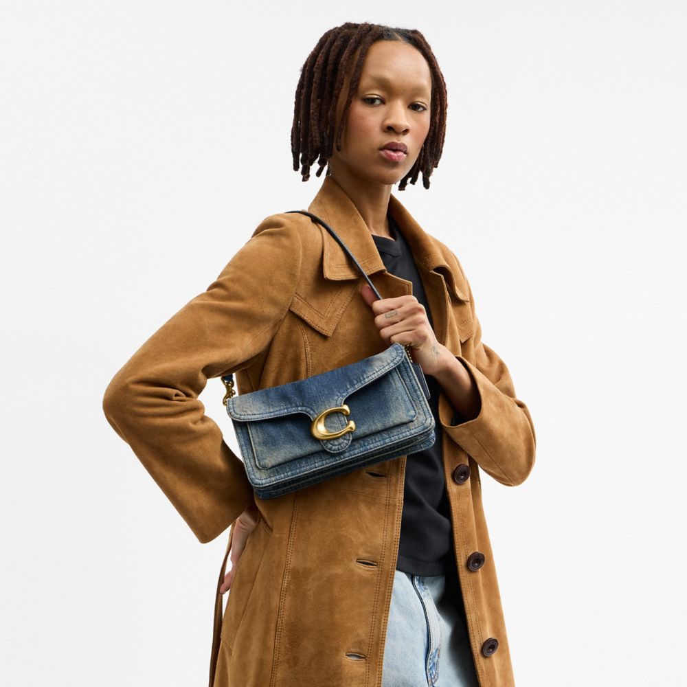COACH®,Tabby Shoulder Bag 26 In Regenerative Cotton Denim,Denim,Cotton,Leather,Shoulder Bag,Metal,Logo,Sustainable,Casual,Blue,Detail View