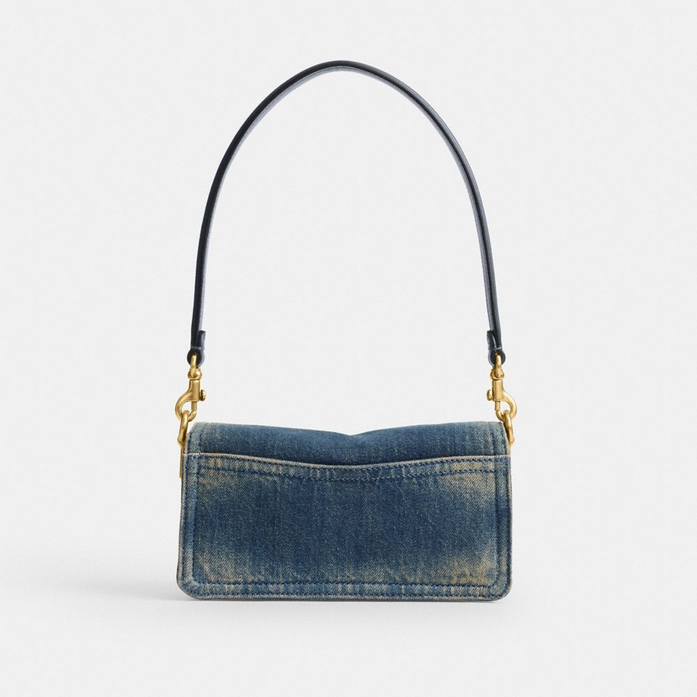COACH®,Tabby Shoulder Bag 20 In Regenerative Cotton Denim,Leather,Denim,Cotton,Shoulder Bag,Logo,Metal,Brass,Day Party,Navy,Back View