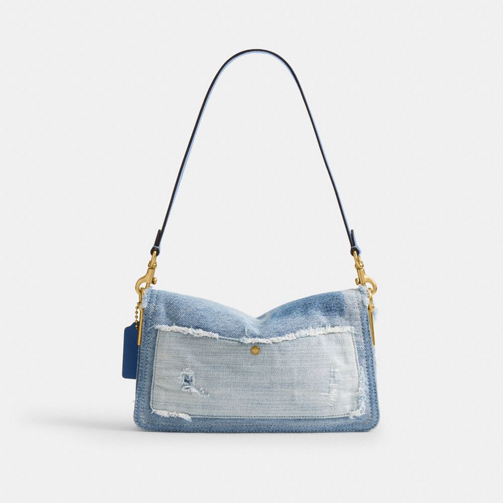COACH®,Tabby Shoulder Bag 26 With Repurposed Denim Patchwork,Leather,Denim,Cotton,Shoulder Bag,Color Block,Logo,Metal,Fray...,Multi Color,Back View