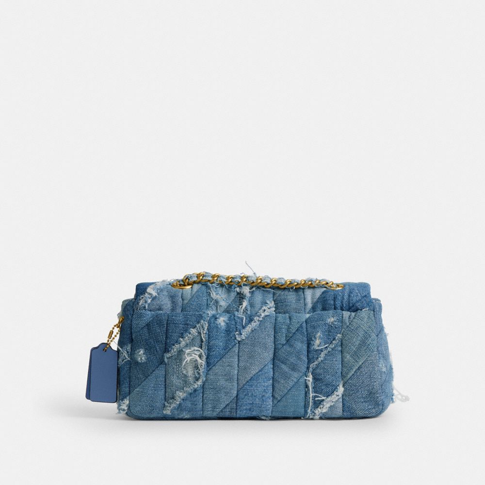 COACH®,Tabby Shoulder Bag 26 With Repurposed Denim Patchwork Quilting,Cotton,Leather,Denim,Shoulder Bag,Frayed,Metal,Logo,...,Blue,Back View