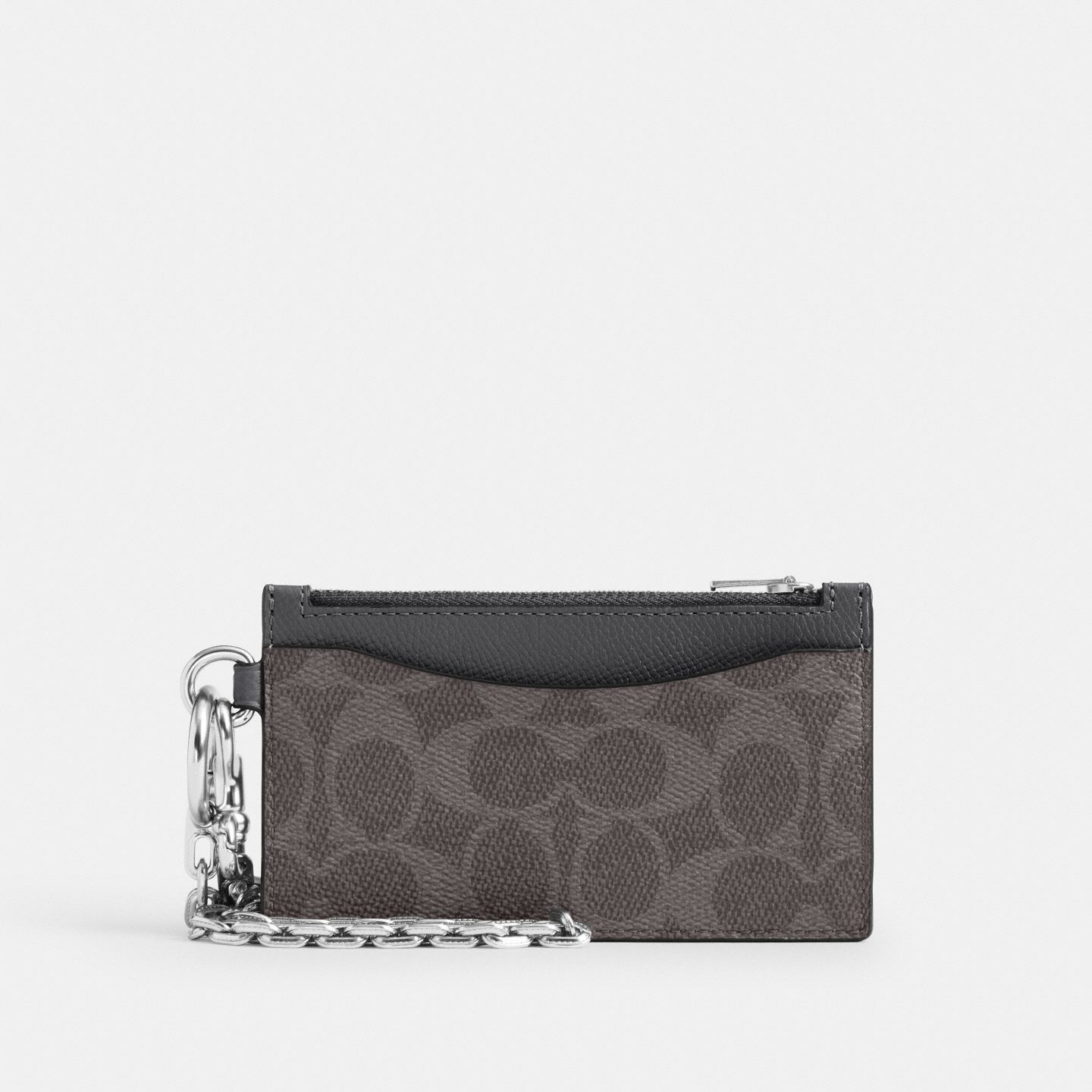 Футляр для карт на молнии Coach с цепочкой из ткани Signature Canvas, цвет: Серый — фото 1