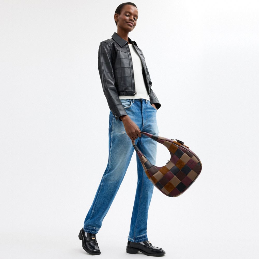COACH®,Sac épaule croissant Alter/Ego en daim Upcrafted à carreaux,CUIR RETRAVAILLÉ,Multi 2,Detail View