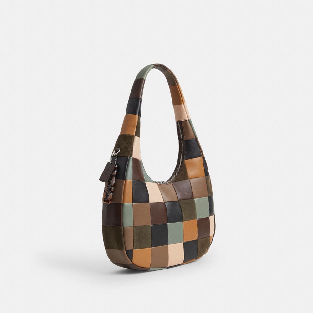 COACH®,Alter/Ego Crescent Shoulder Bag,Recycled Polyester,Suede,Leather,Shoulder Bag,Mixed Media,Patchwork,Day Party,,Angle View