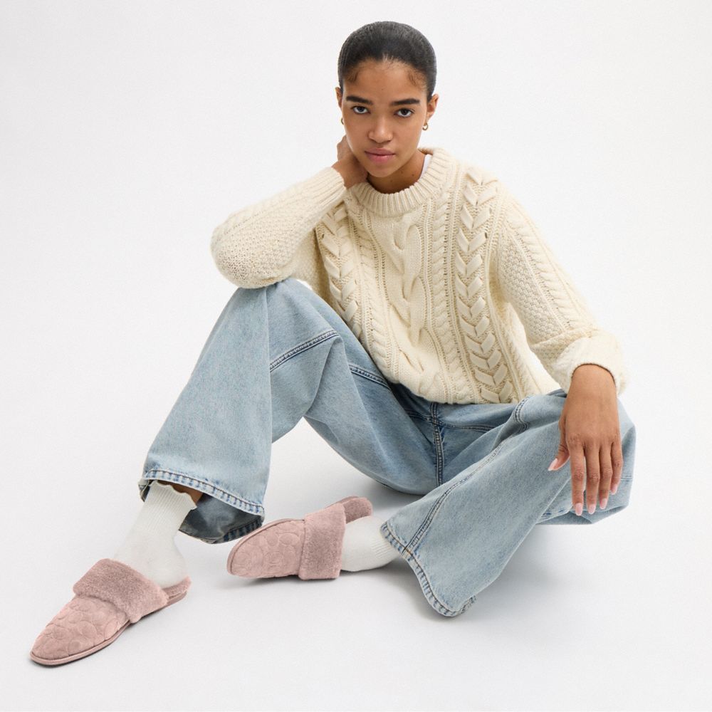 COACH®,Sherpa Flat Mule In Signature Suede,Blush,Detail View