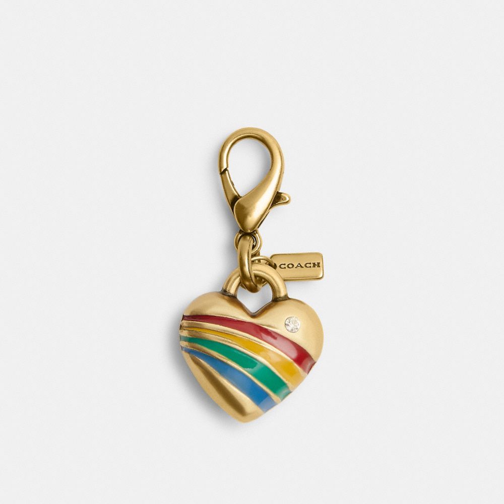 COACH®,DIY Heart Charm,Bag Charm,Metal Material,3D Embellishment,Rhinestones,Key Ring,Brass,Multi Color,Front View