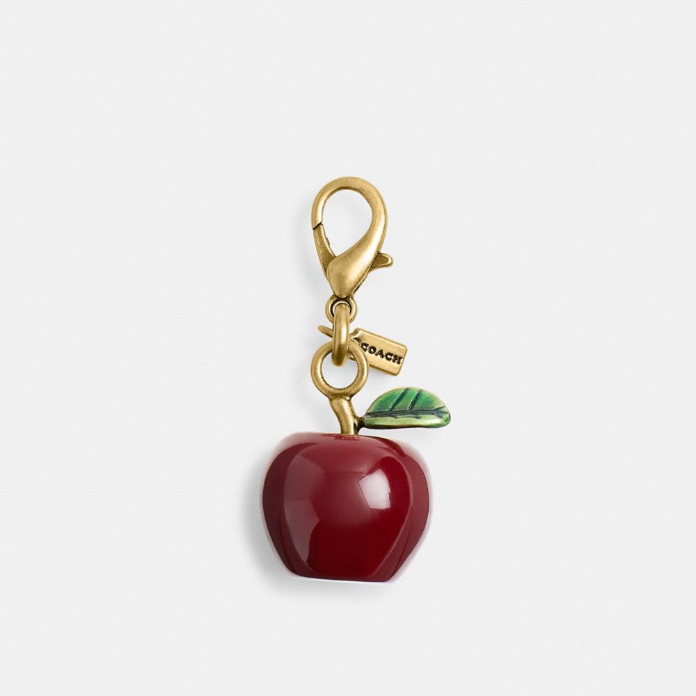 COACH®,DIY Apple Charm,Bag Charm,Metal Material,Resin,3D Embellishment,Key Ring,Brass,Black,Front View