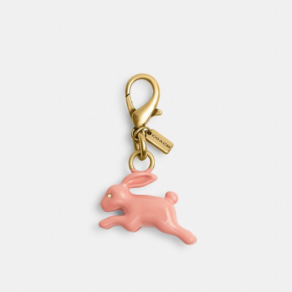 COACH®,DIY Bunny Charm,Bag Charm,Metal Material,Resin,3D Embellishment,Rhinestones,Key Ring,Brass,Blush,Front View