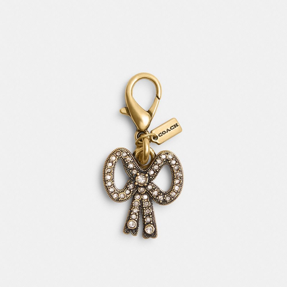 COACH®,DIY Crystal Bow Charm,Bag Charm,Metal Material,Crystal,Bow,Rhinestones,Brass,Gold,Front View