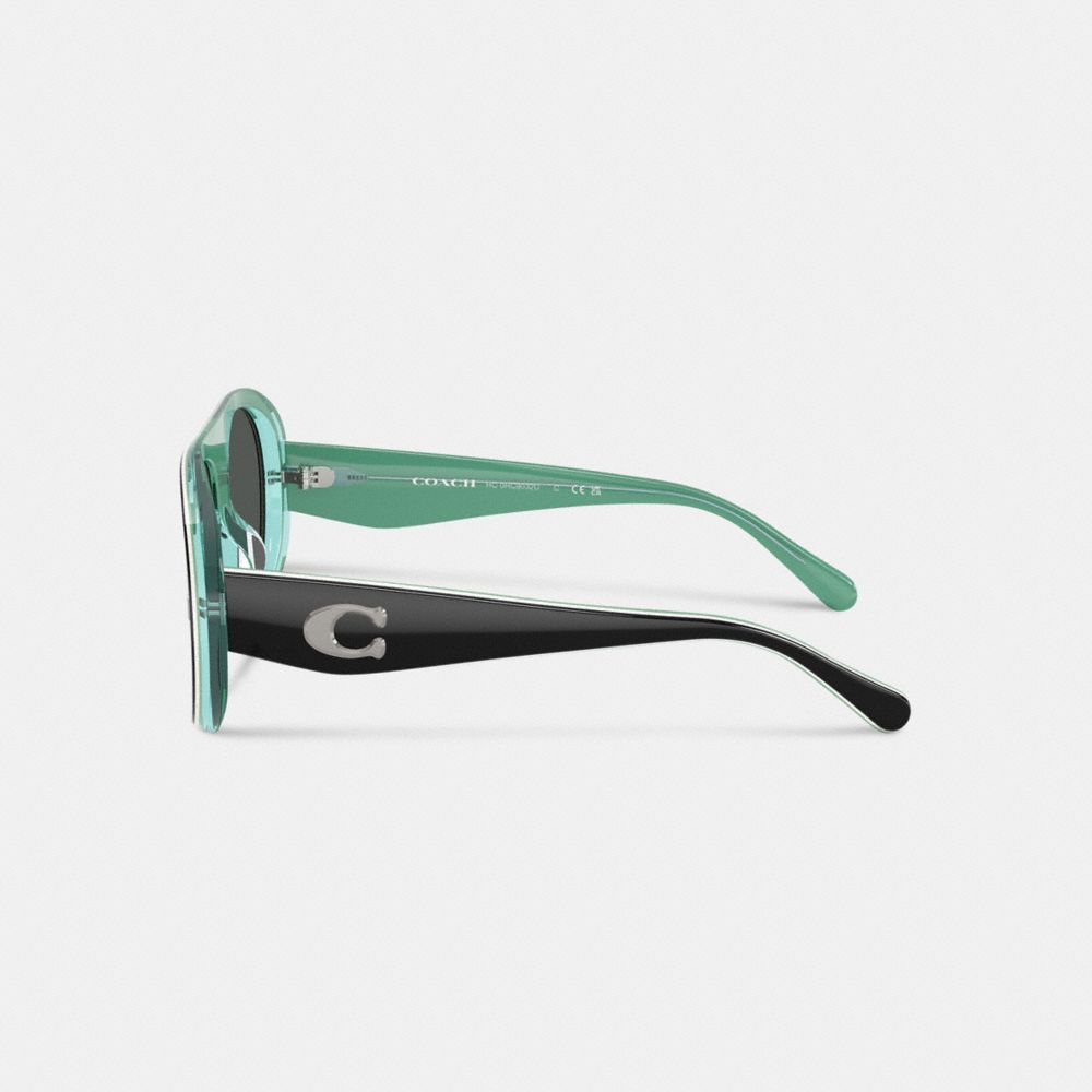 COACH®,Oversized Aviator Sunglasses,Aviator,Plastic,Logo,Metal,Piping,Brow Bar,Integrated Nose Pads,Casual,Black,Alternate View