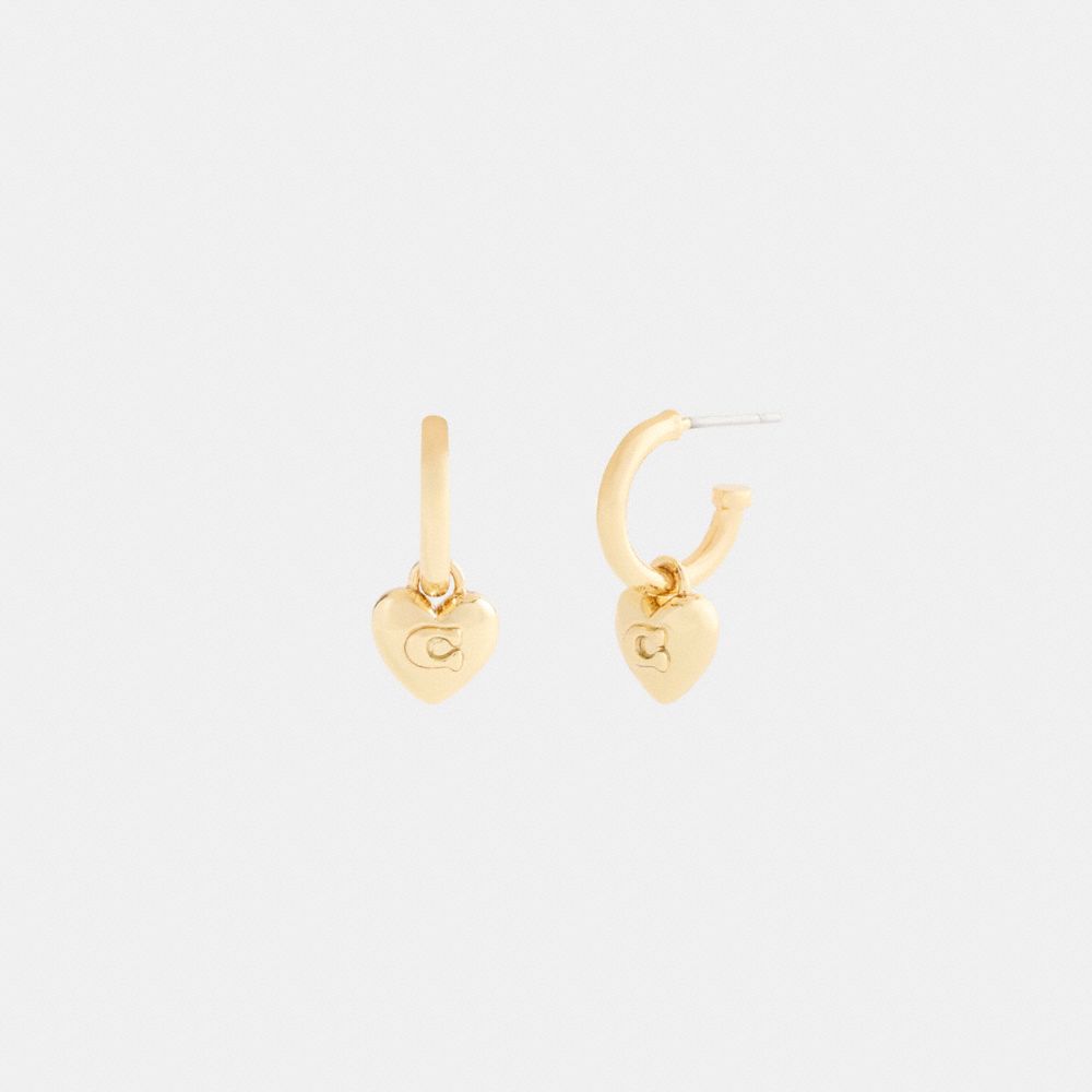 Coach Signature Heart Charm Hoop Earrings In Gold