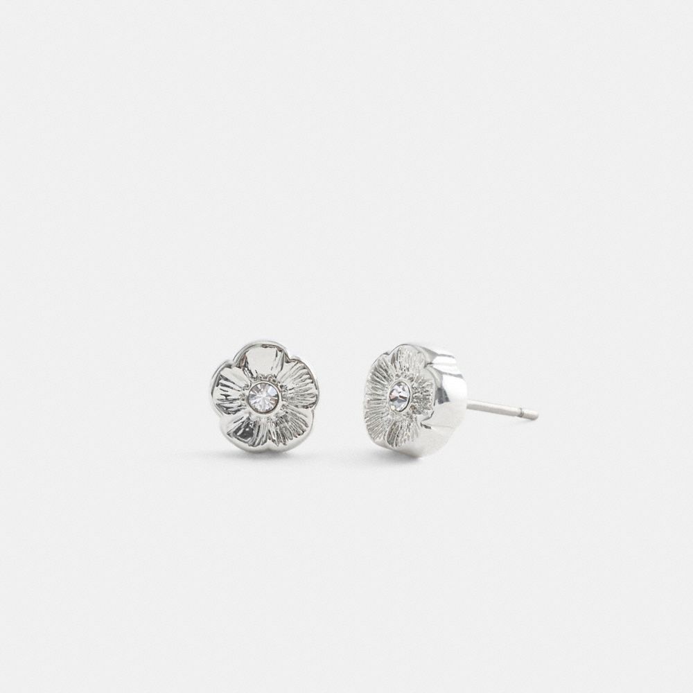 Coach Tea Rose Stud Earrings In Silver
