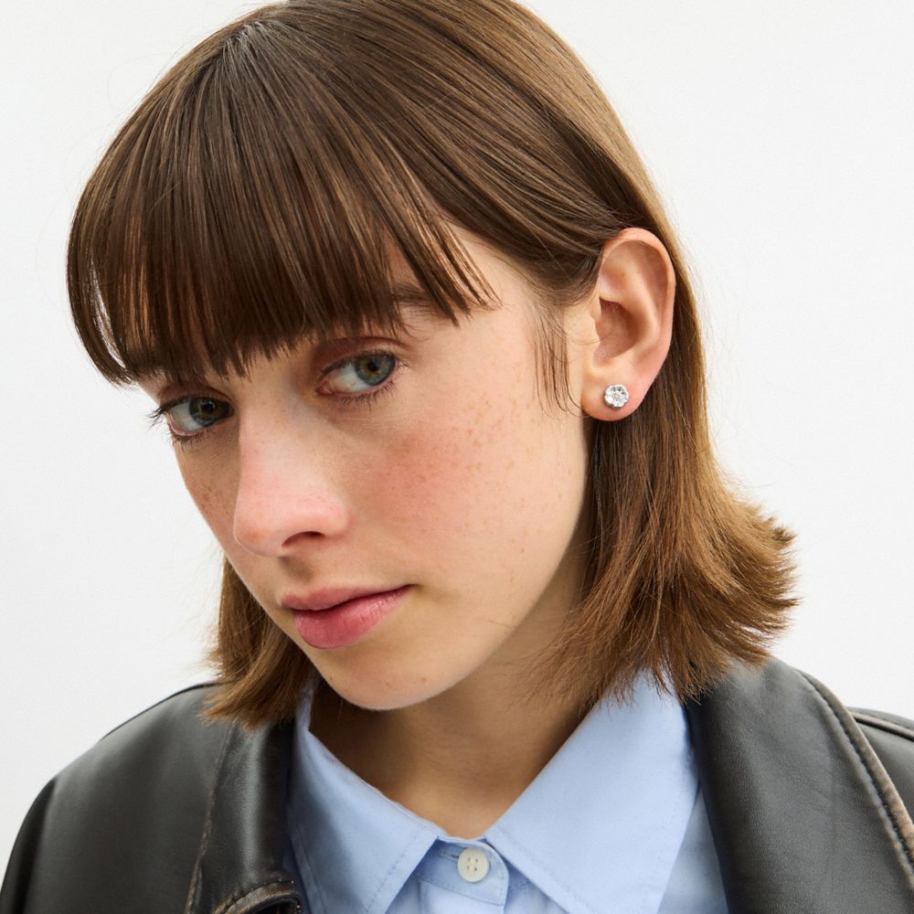Coach Tea Rose Stud Earrings In Silver