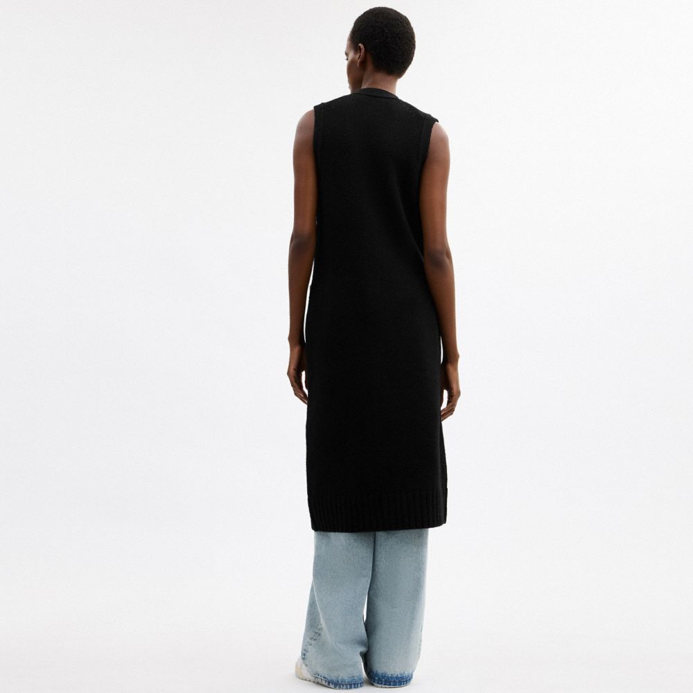 Coach Leather Patch Long Cardigan Vest In Black