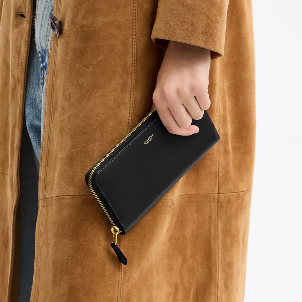 COACH®,New York Slim Accordion Zip Wallet,Leather,Calfskin Leather,Continental,Casual,Black,Detail View