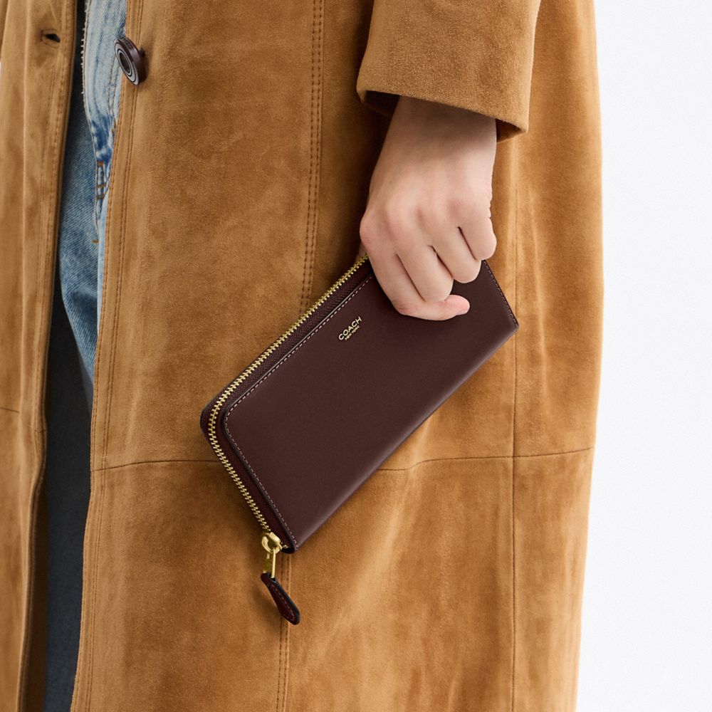 COACH®,New York Slim Accordion Zip Wallet,Leather,Calfskin Leather,Continental,Casual,Brown,Detail View