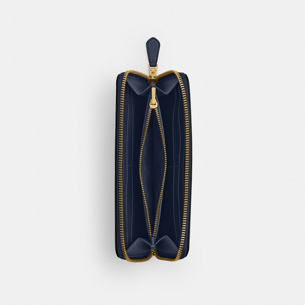 COACH®,New York Slim Accordion Zip Wallet,Leather,Calfskin Leather,Continental,Casual,Navy,Inside View,Top View