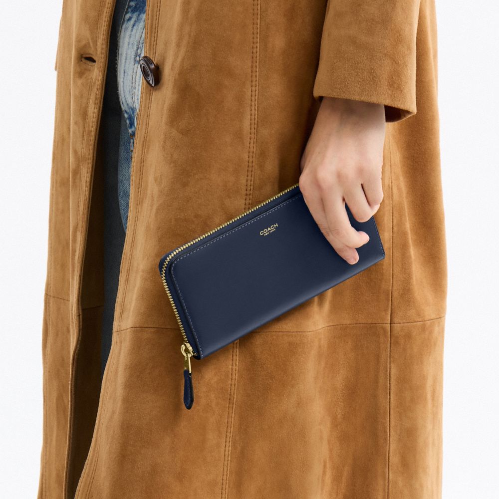 COACH®,New York Slim Accordion Zip Wallet,Leather,Calfskin Leather,Continental,Casual,Navy,Detail View