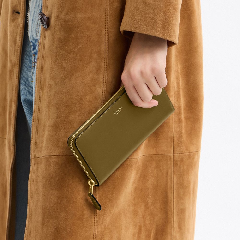 COACH®,New York Slim Accordion Zip Wallet,Leather,Calfskin Leather,Continental,Casual,Brown,Detail View